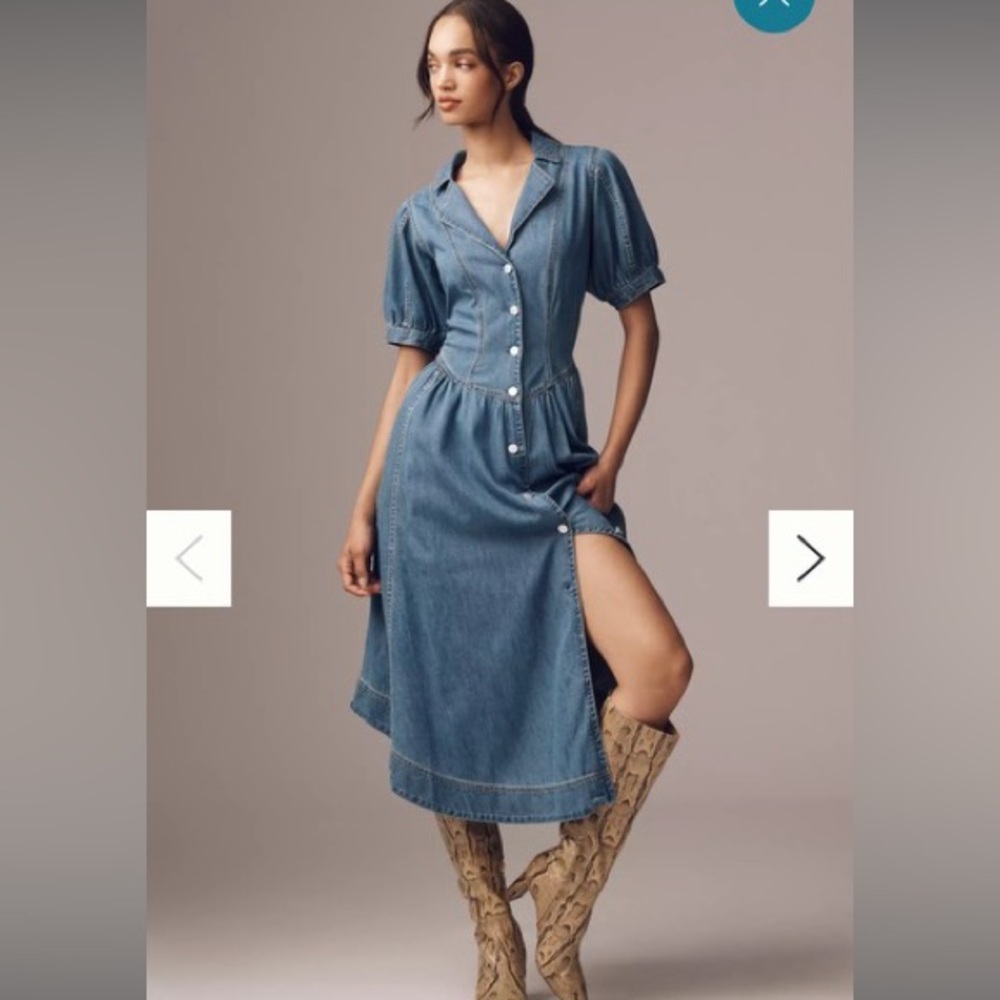 Pilcro Short Sleeve Denim Midi Dress
